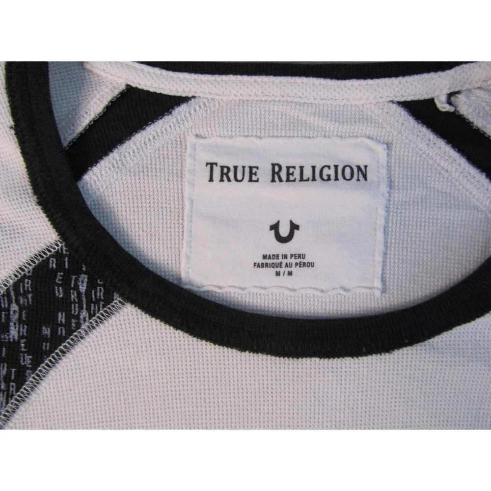 True Religion Mens White Black Raglan Thermal Graphic Logo T-Shirt Size M